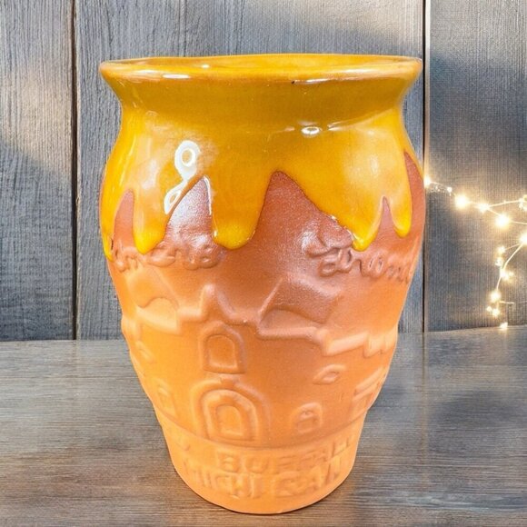 New Buffalo Michigan Mexico RedWare Pottery Vase Vessel Planter Drip Glaze VTG - Picture 1 of 13